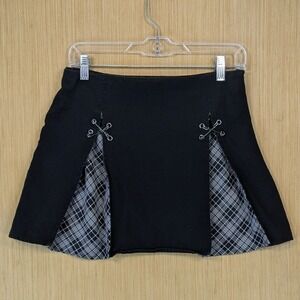 Forever 21 Black Plaid Safety Pin Mini Skirt Punk Grunge Goth Women Medium